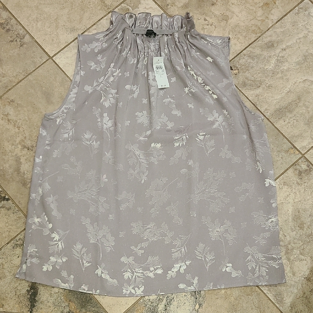 Ann Taylor Ruffled Neck Blouse - Light Gray